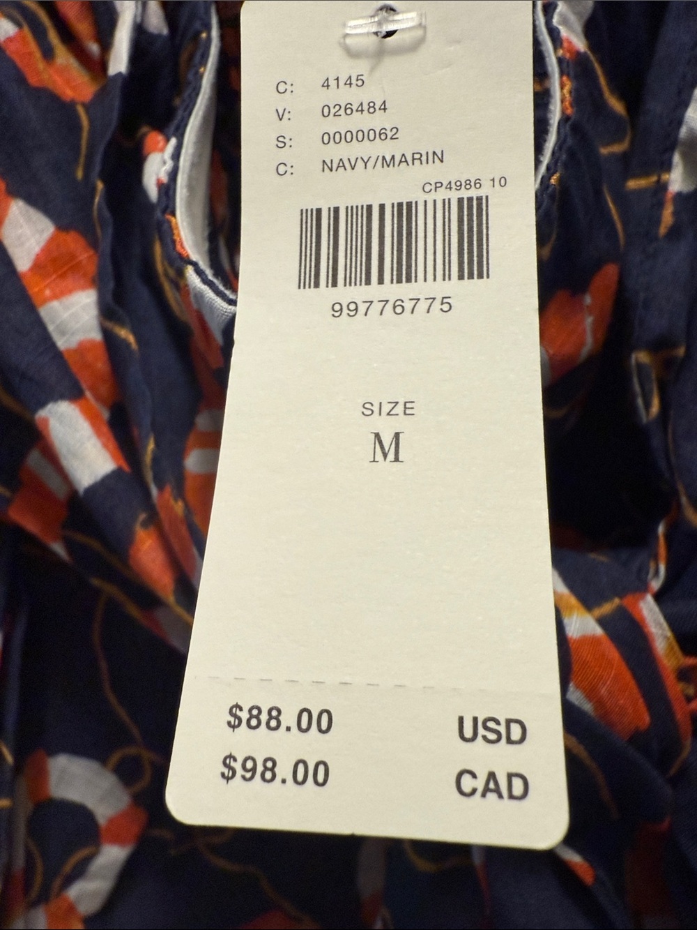 Celandine/Anthropologie Strapless Navy Dress with Orange & White Lifebuoy Print - Picture 5 of 7